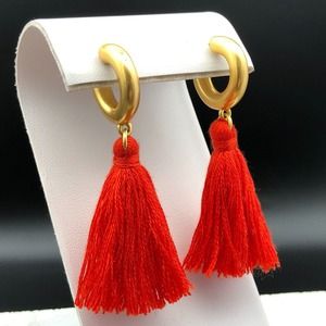 Madewell Tassel Earrings Stevie 925 Sterling Gold Plated Orange Boho Huggie Hoop